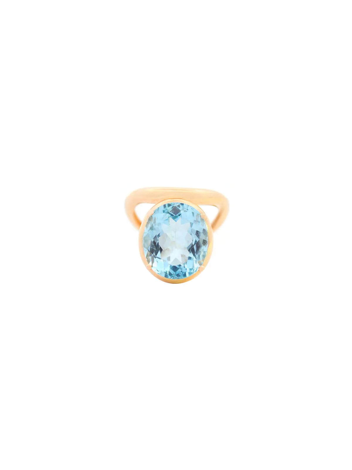 10.35ct Blue Topaz 18K Gold Wave Solitaire Ring