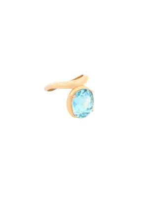 10.35ct Blue Topaz 18K Gold Wave Solitaire Ring