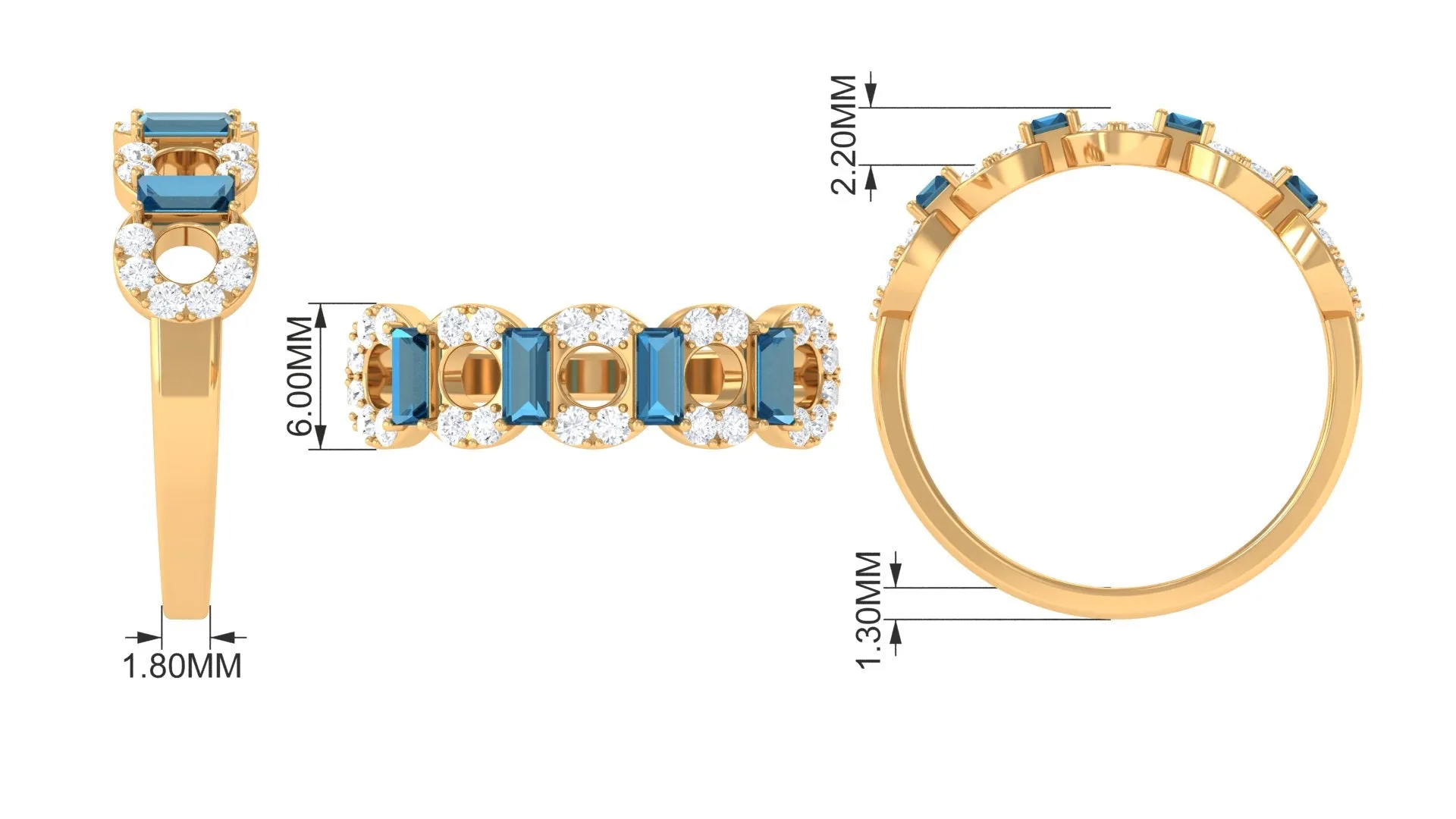 1.25 CT Designer London Blue Topaz and Diamond Half Eternity Ring