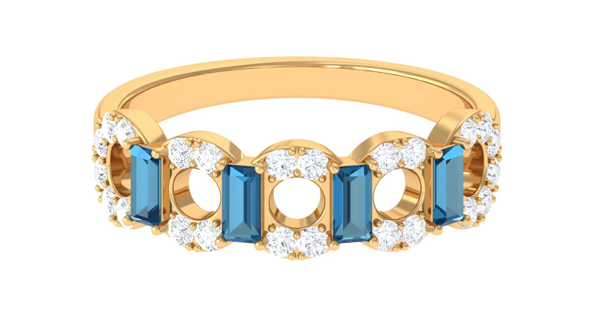 1.25 CT Designer London Blue Topaz and Diamond Half Eternity Ring