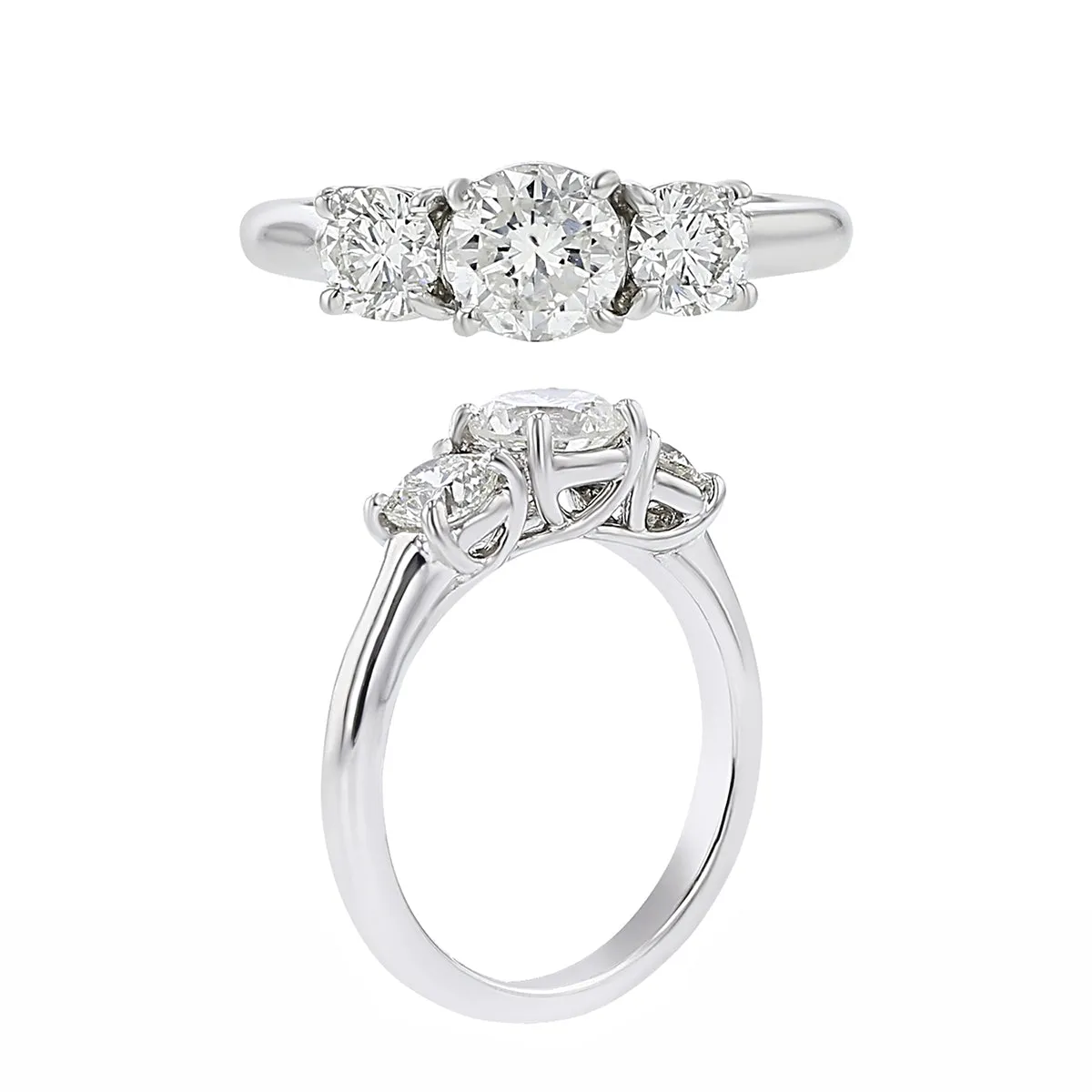 1.31ct Trellis 3-Stone Diamond Ring in Platinum, Size 6.5