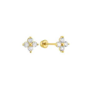 14E00315. - 14 Karat Yellow Gold 4 CZ Flower Screw Back Stud Earring