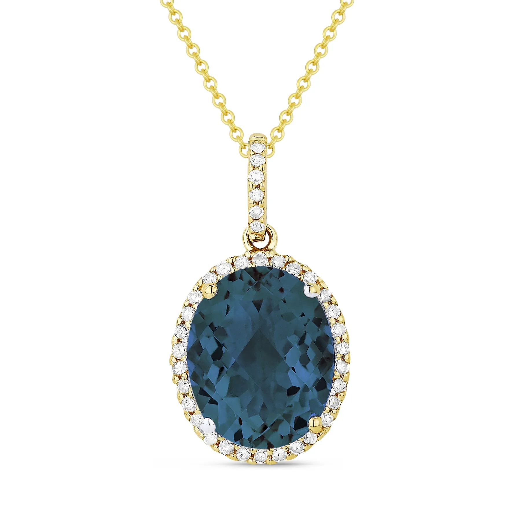 14k Blue Topaz and 0.12 Diamond Pendant, Available in White and Yellow Gold