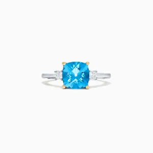 14K Two Tone Gold Blue Topaz and Diamond Ring, 2.16 TCW