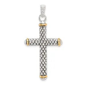 14k Two-tone Gold Topaz On Bail Antiqued Cross Pendant