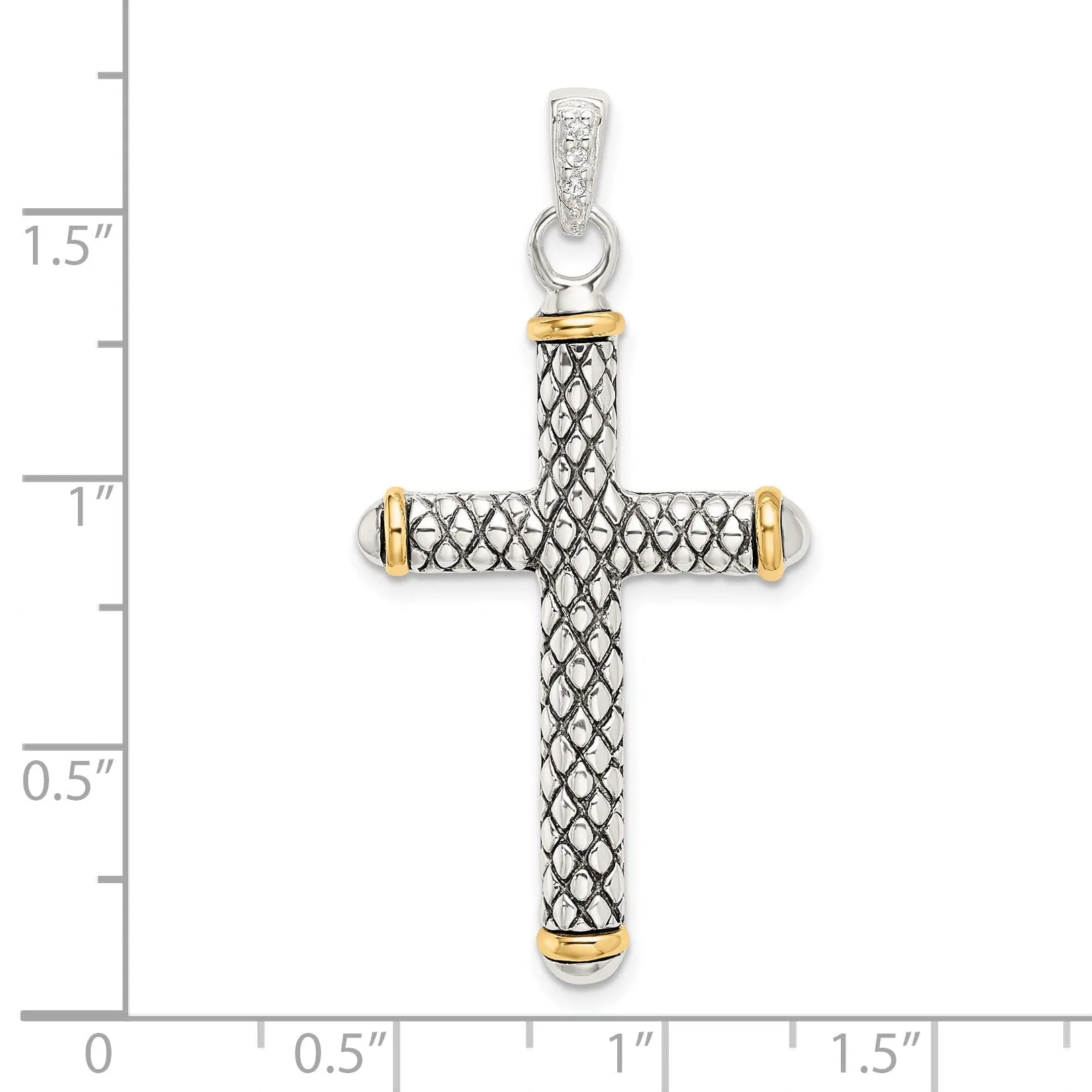 14k Two-tone Gold Topaz On Bail Antiqued Cross Pendant