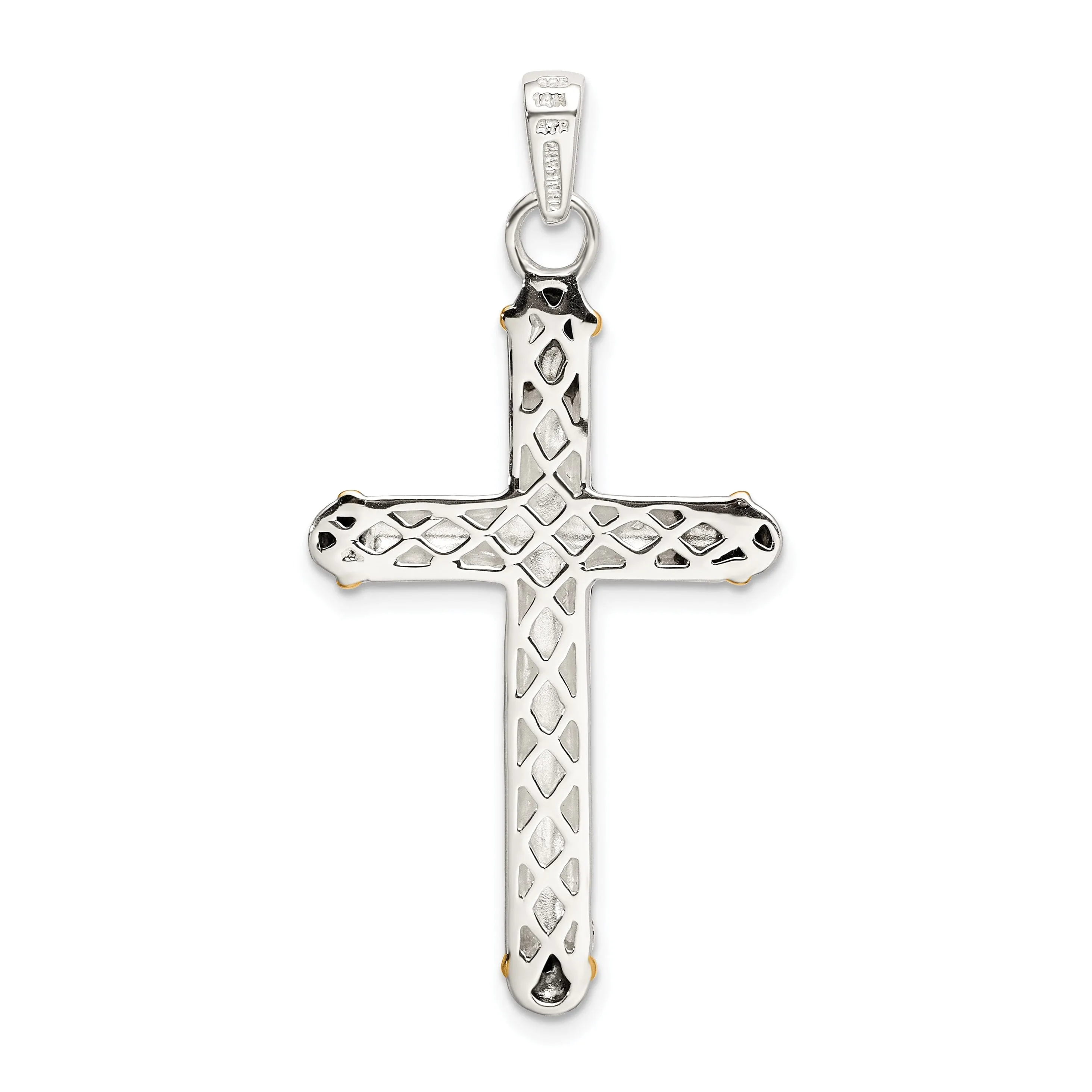 14k Two-tone Gold Topaz On Bail Antiqued Cross Pendant