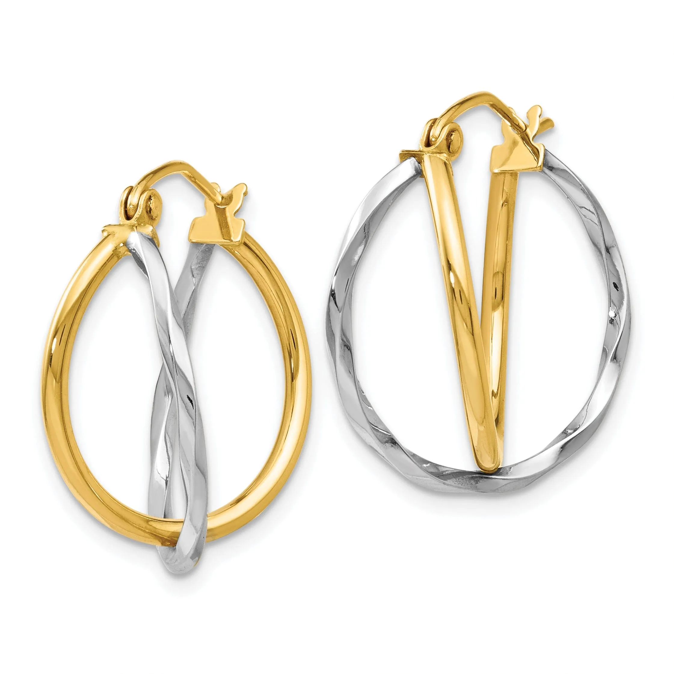 14k Two tone Twisted Hinged Earrings