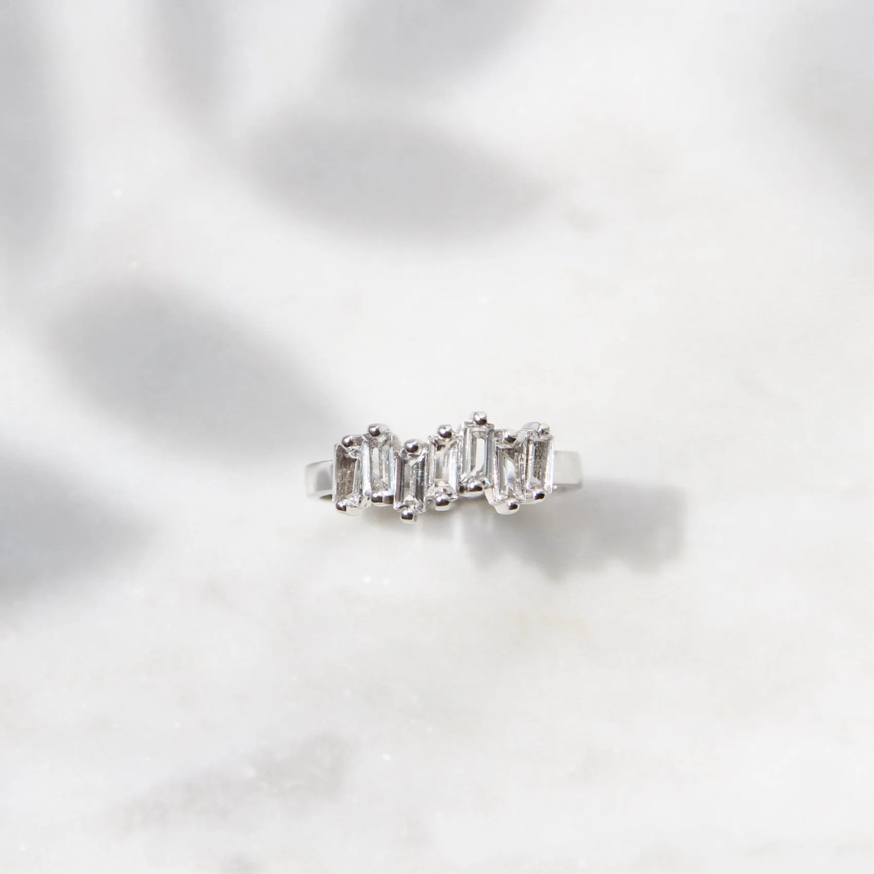 14k White Gold White Topaz Baguette Ring