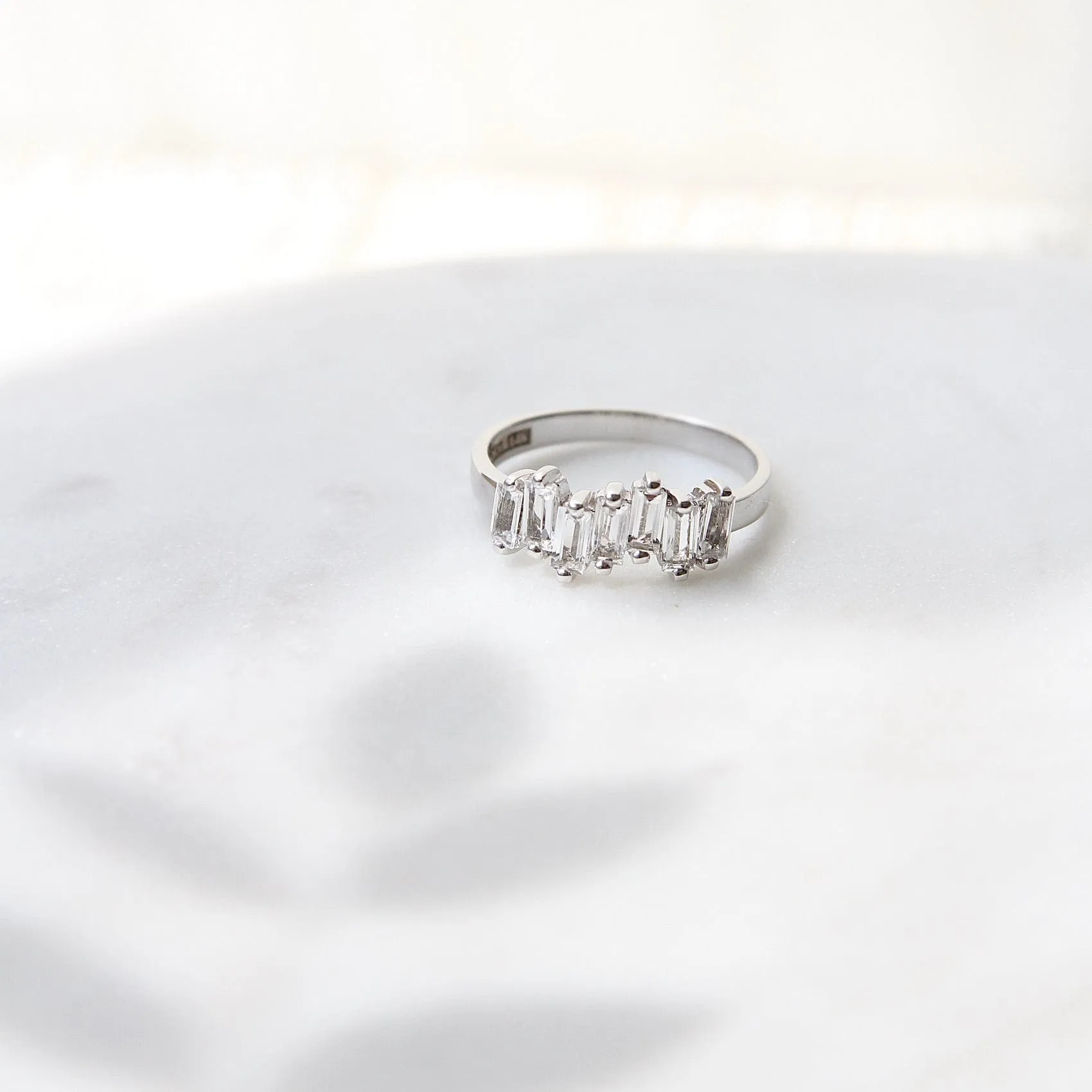 14k White Gold White Topaz Baguette Ring