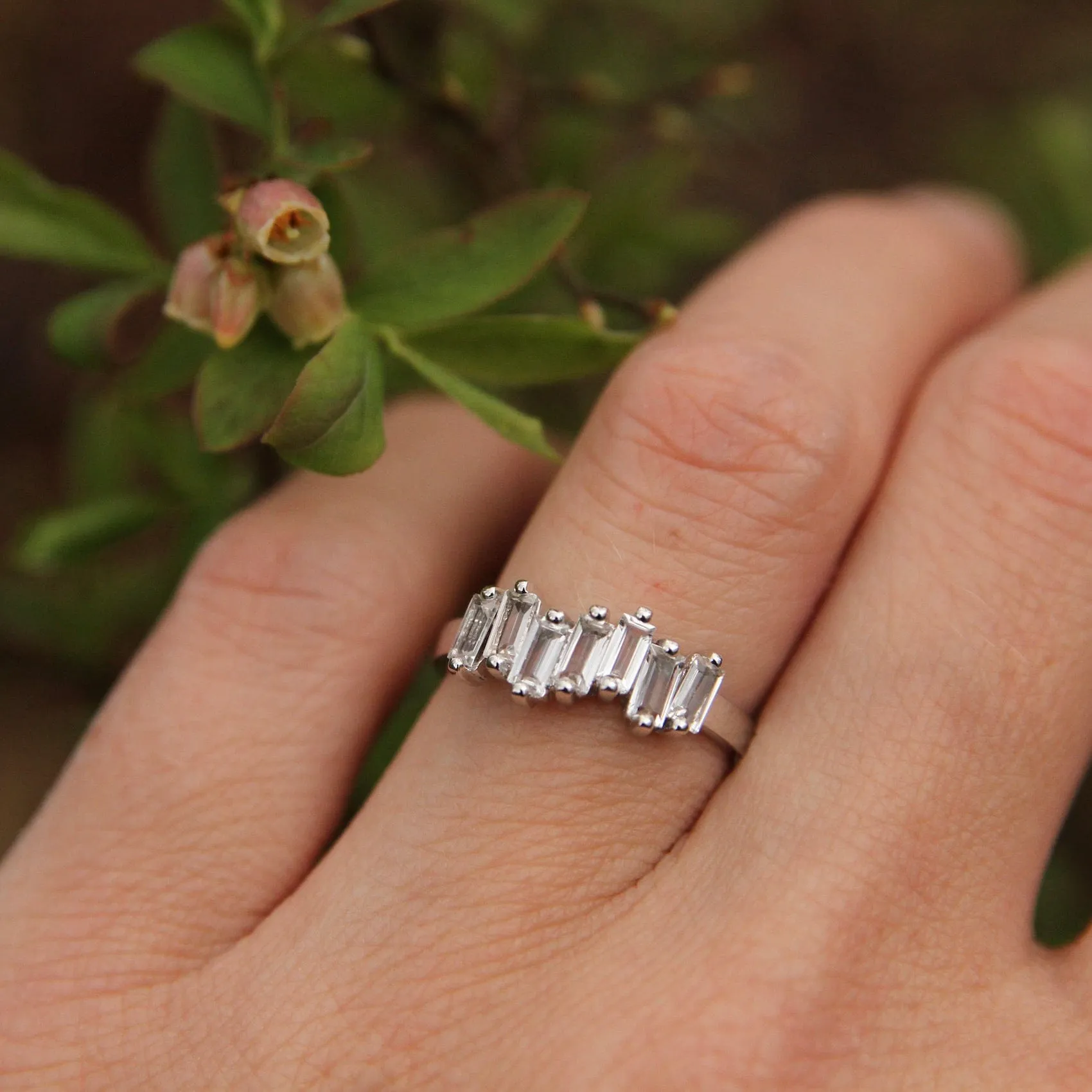 14k White Gold White Topaz Baguette Ring