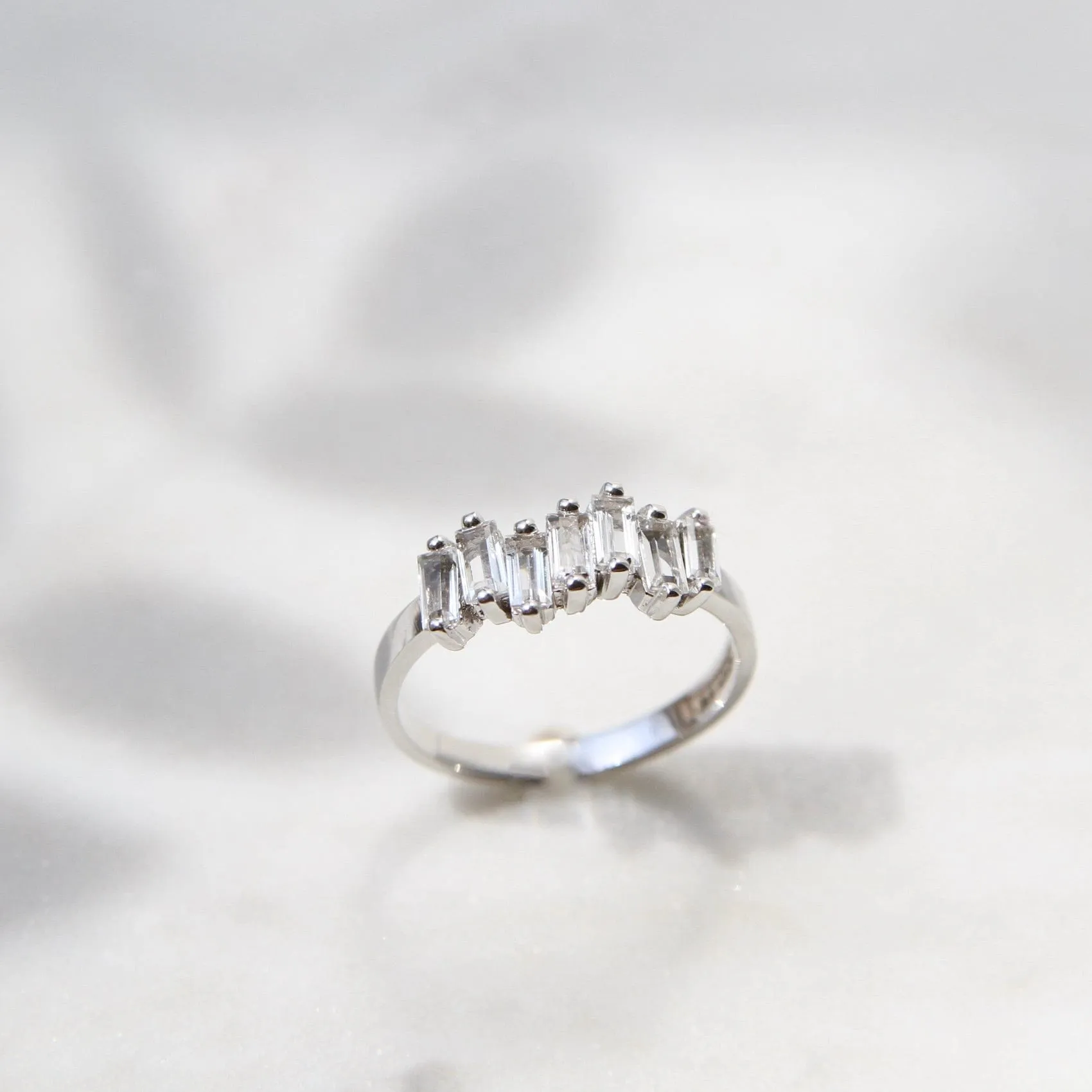 14k White Gold White Topaz Baguette Ring