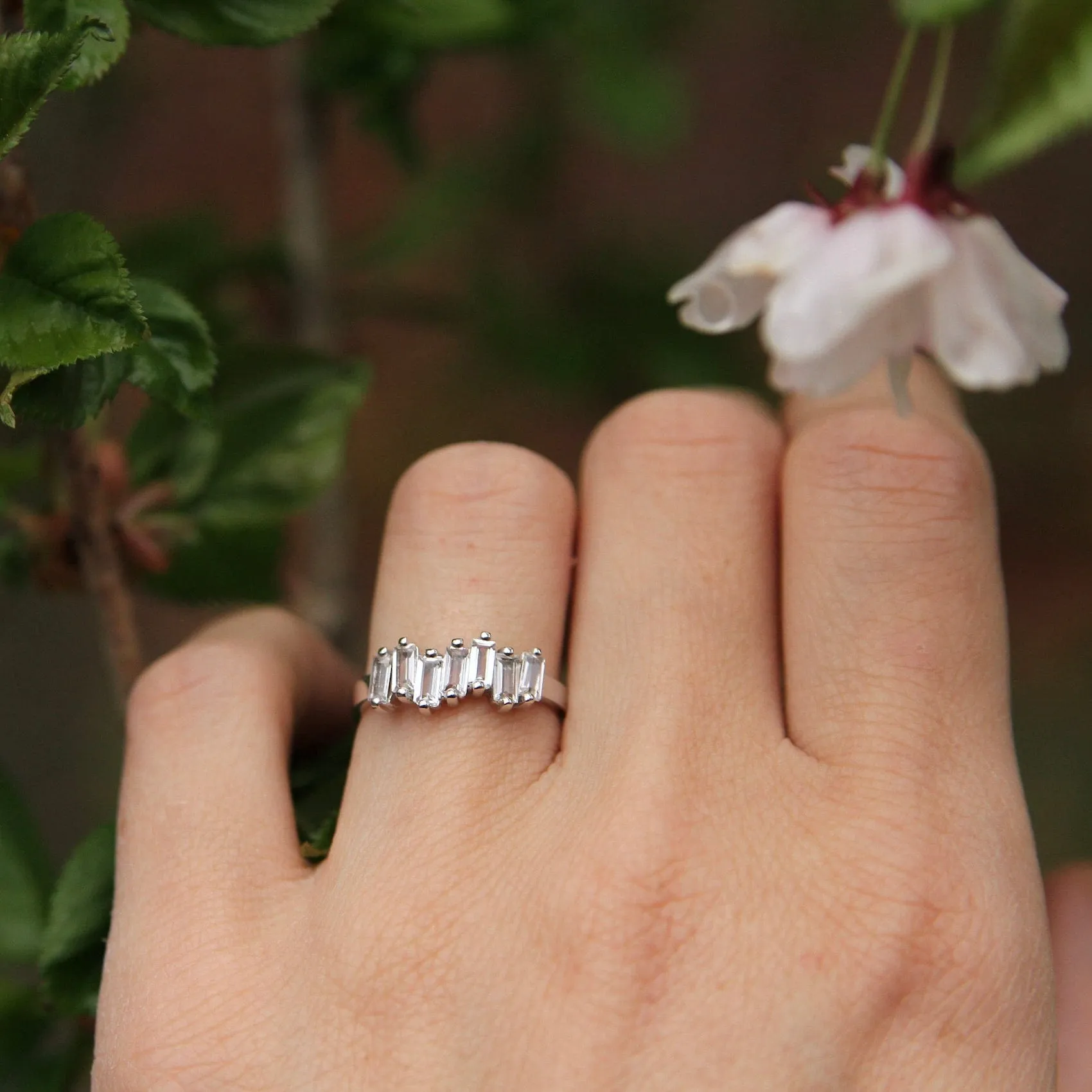 14k White Gold White Topaz Baguette Ring