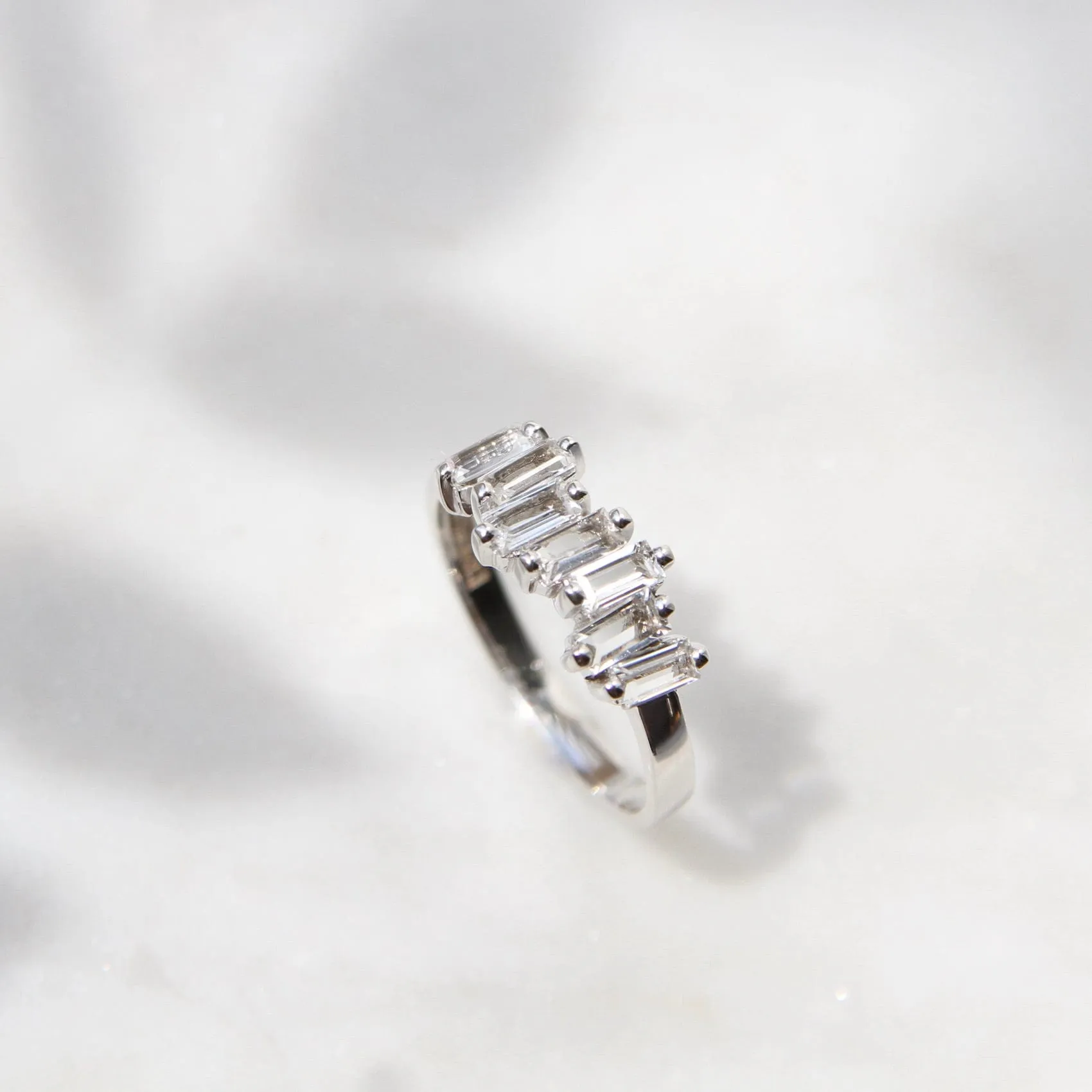 14k White Gold White Topaz Baguette Ring