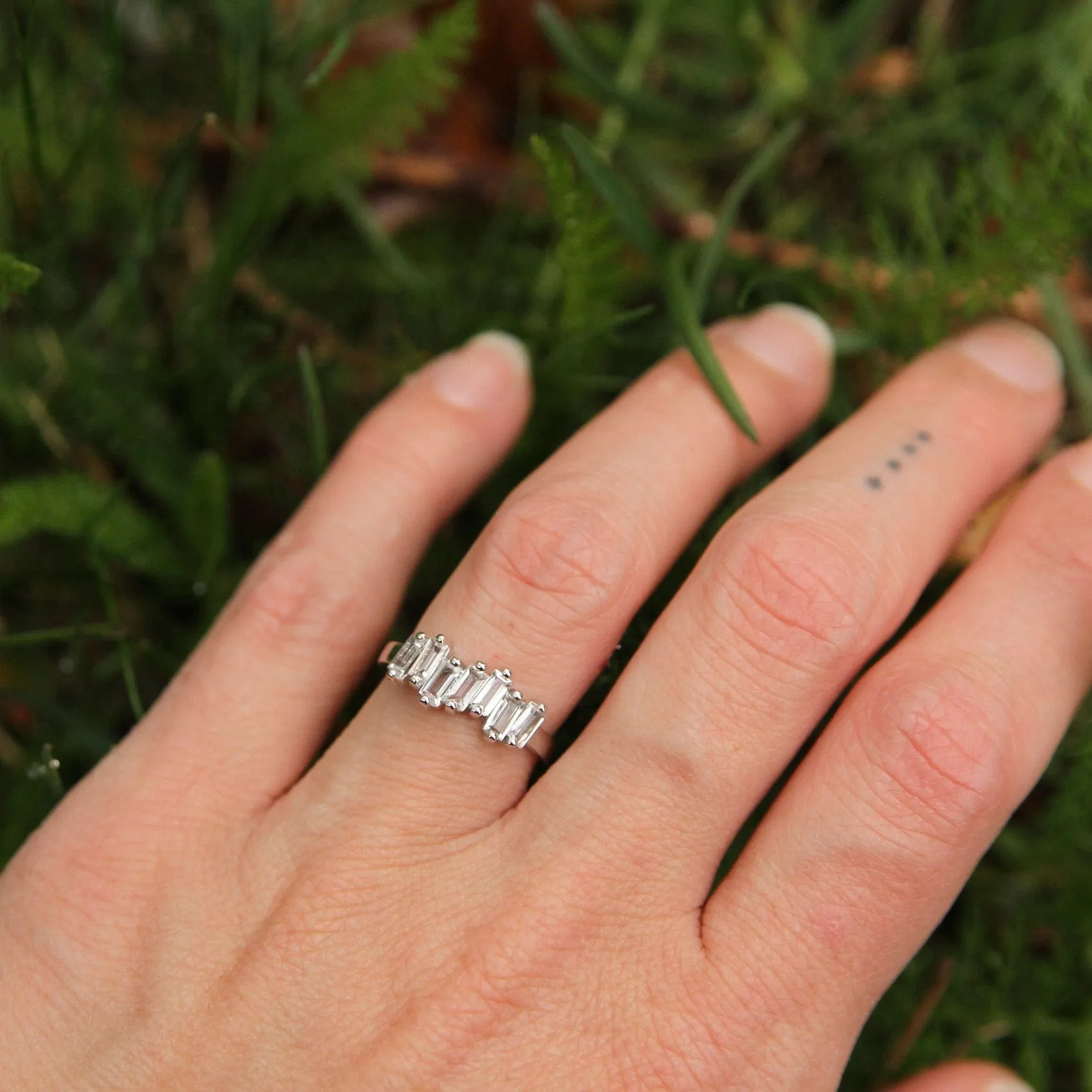 14k White Gold White Topaz Baguette Ring