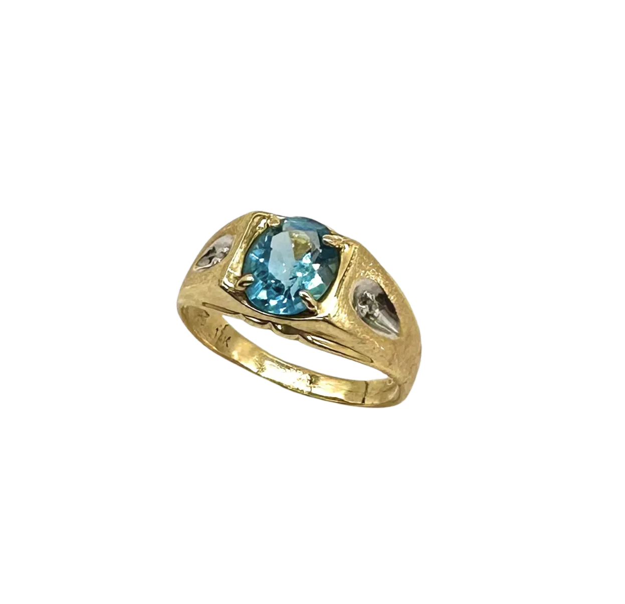 14k Yellow and White Gold Ring with Oval Blue Topaz and Diamond Accents