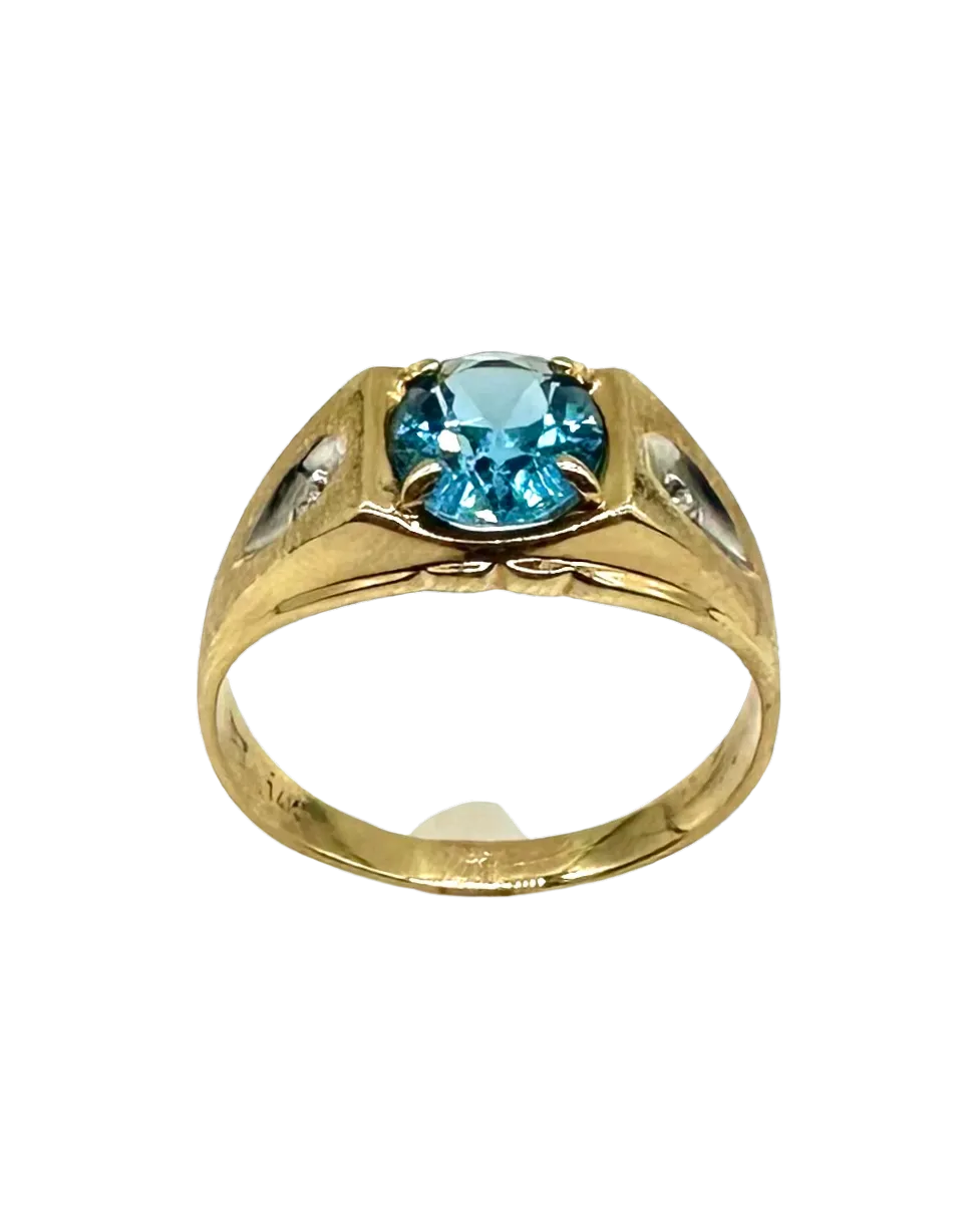 14k Yellow and White Gold Ring with Oval Blue Topaz and Diamond Accents