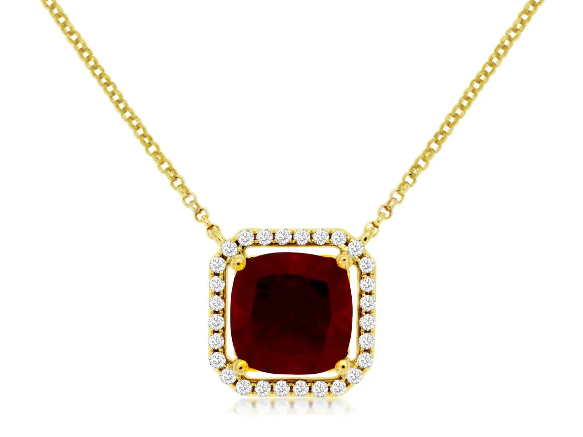 14K Yellow Gold Garnet & Diamond Necklace