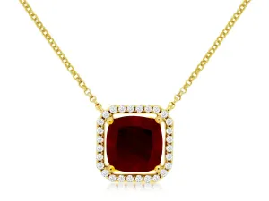 14K Yellow Gold Garnet & Diamond Necklace