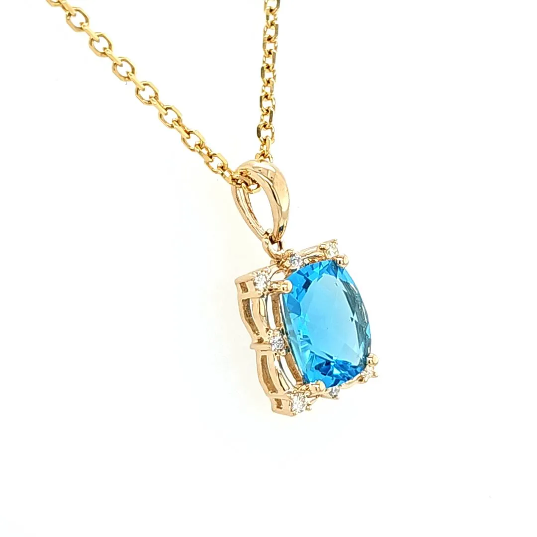 14k Yellow Gold Swiss Blue Topaz & Diamond Pendant (I8169)