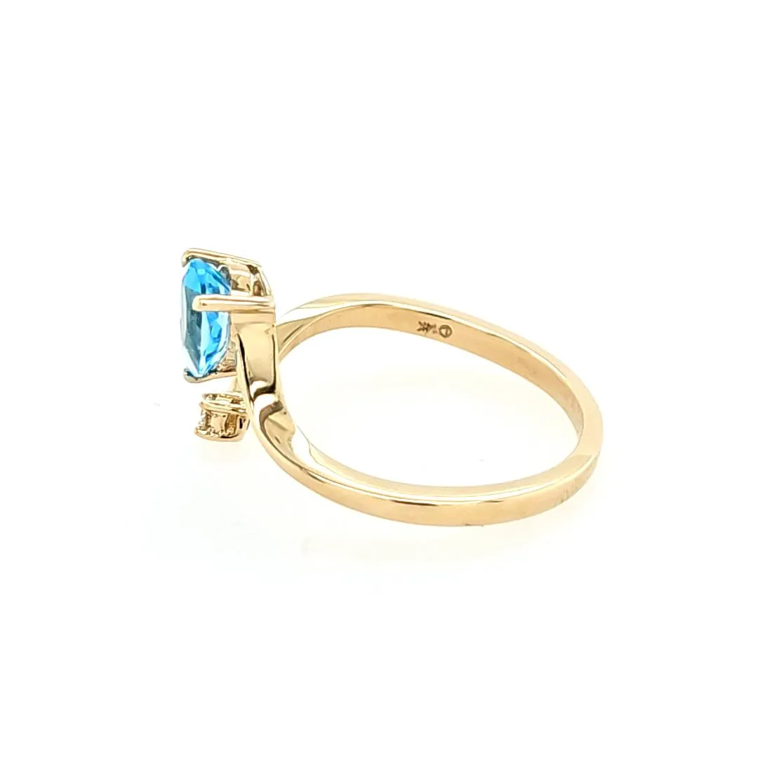 14k Yellow Gold Swiss Blue Topaz & Diamond Wraparound Ring (I8170)