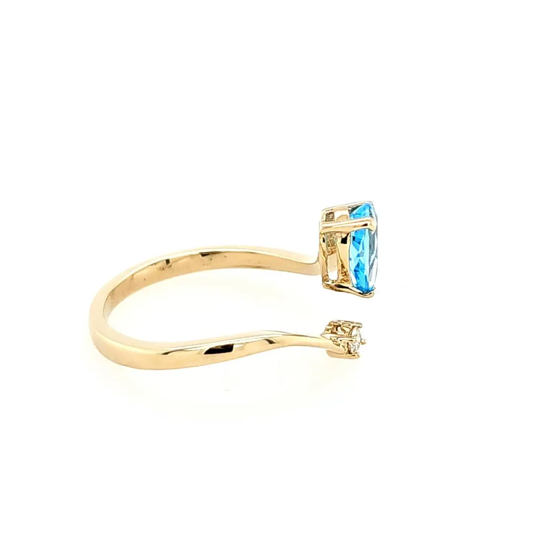 14k Yellow Gold Swiss Blue Topaz & Diamond Wraparound Ring (I8170)