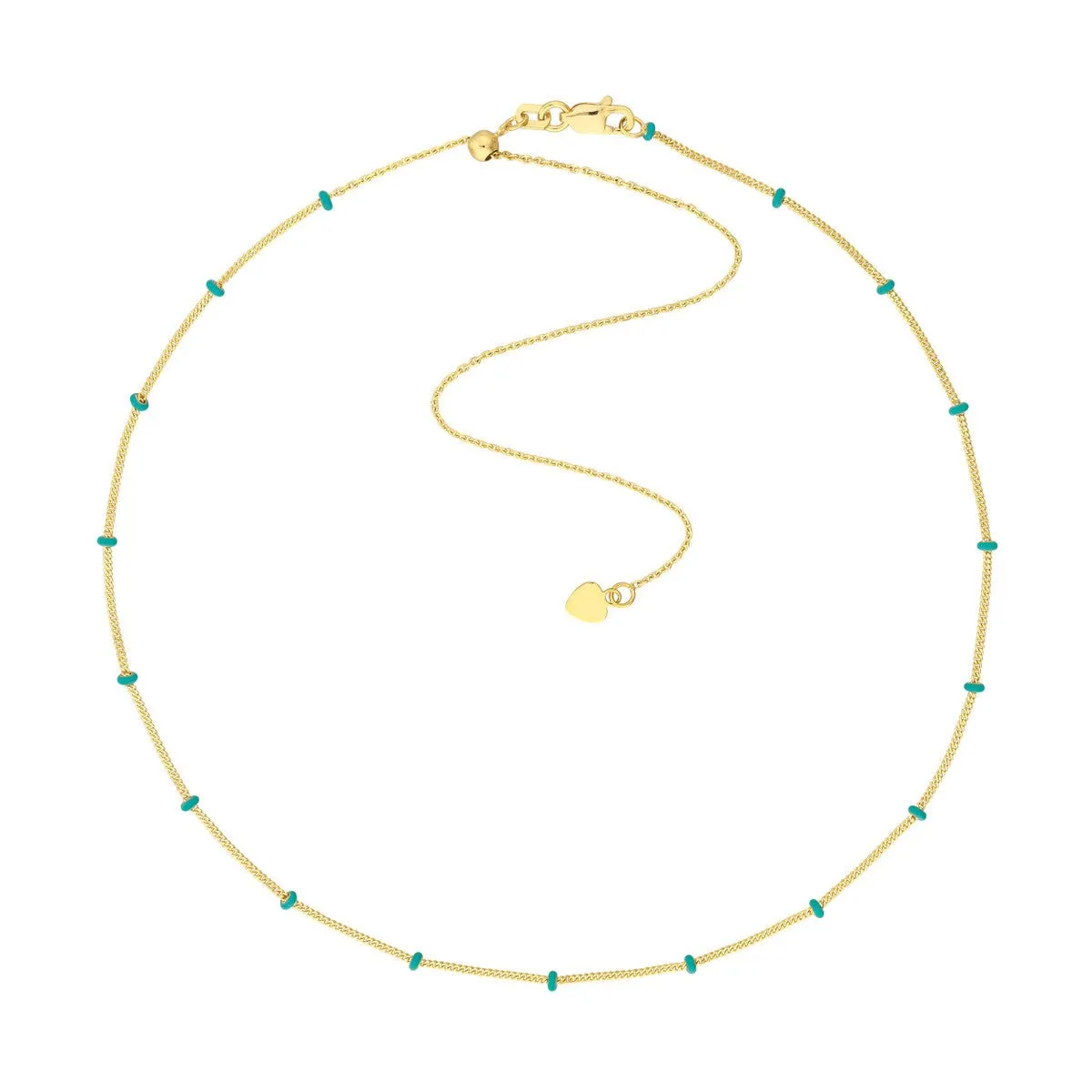 14K Yellow Gold Turquoise Enamel Stations Saturn Chain Choker