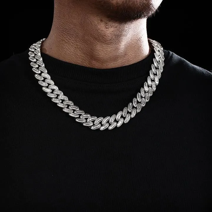 16mm Iced Out Baguette Cut Cuban Choker Chain in White Gold