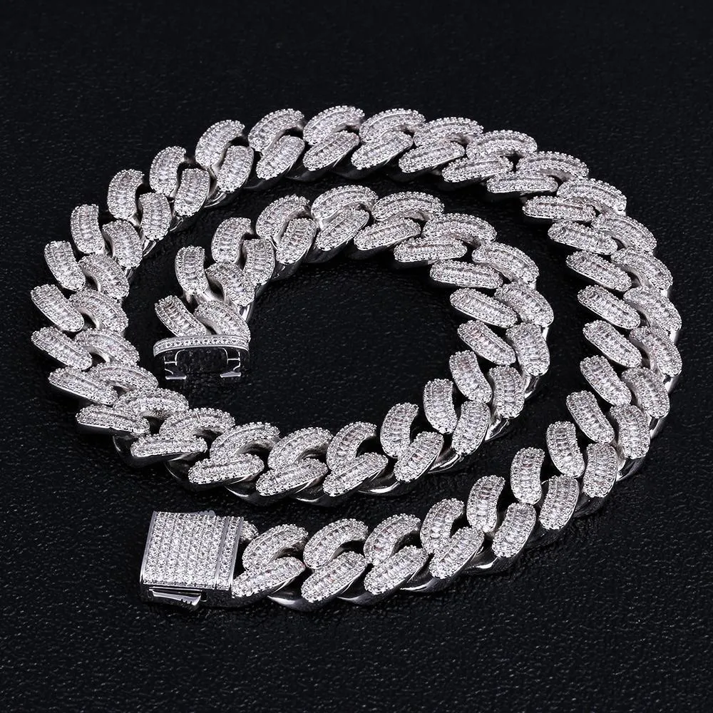 16mm Iced Out Baguette Cut Cuban Choker Chain in White Gold