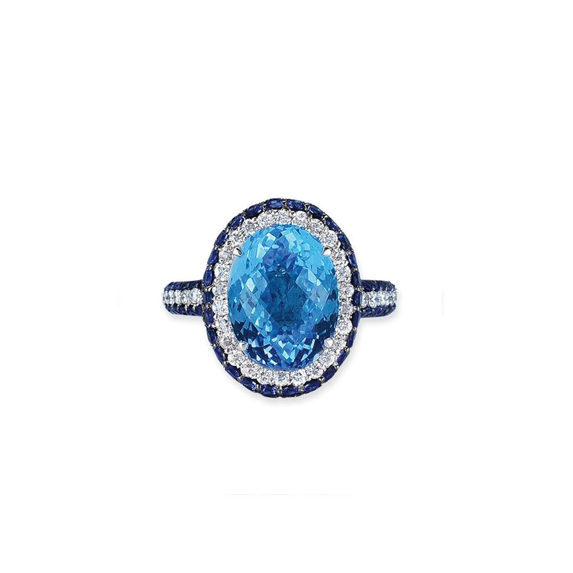 18K White Gold Ring With Diamonds Sapphires And Blue Topaz