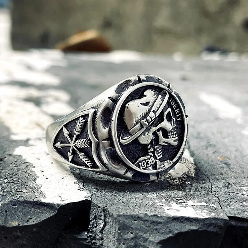 1936 Hobo Nickels Liberty Sterling Silver Skull Ring