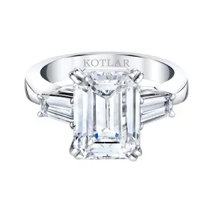 4.06ct Emerald Cut Diamond and 0.64ct Tapered Baguette Diamond 3-Stone Ring in Platinum