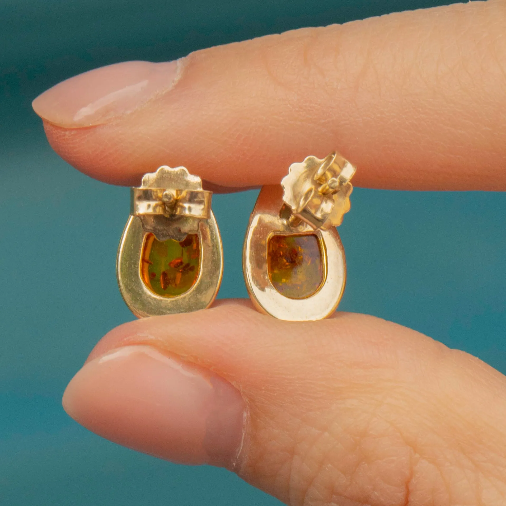 9ct Gold Amber Pear Stud Earrings