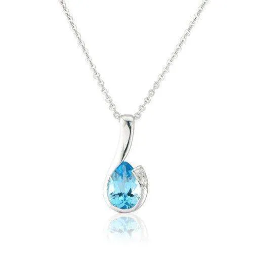 9ct White Gold Blue Topaz Pendant on Chain MMCH038-6WDBT