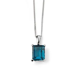 9ct White Gold London Blue Topaz Rectangle Pendant