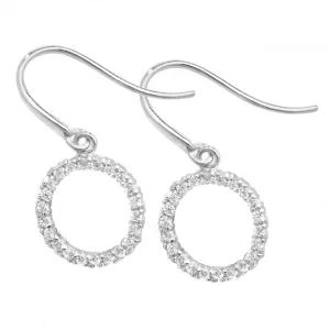 9ct White Gold Zirconia Open Circle Fish Hook Drop Earrings ES449W