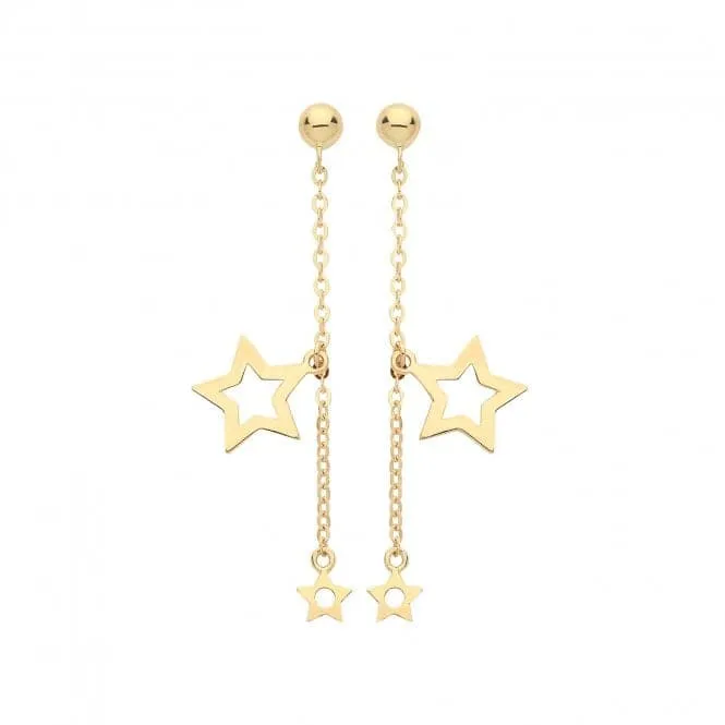 9ct Yellow Gold Double Star Drop Earrings ES1650