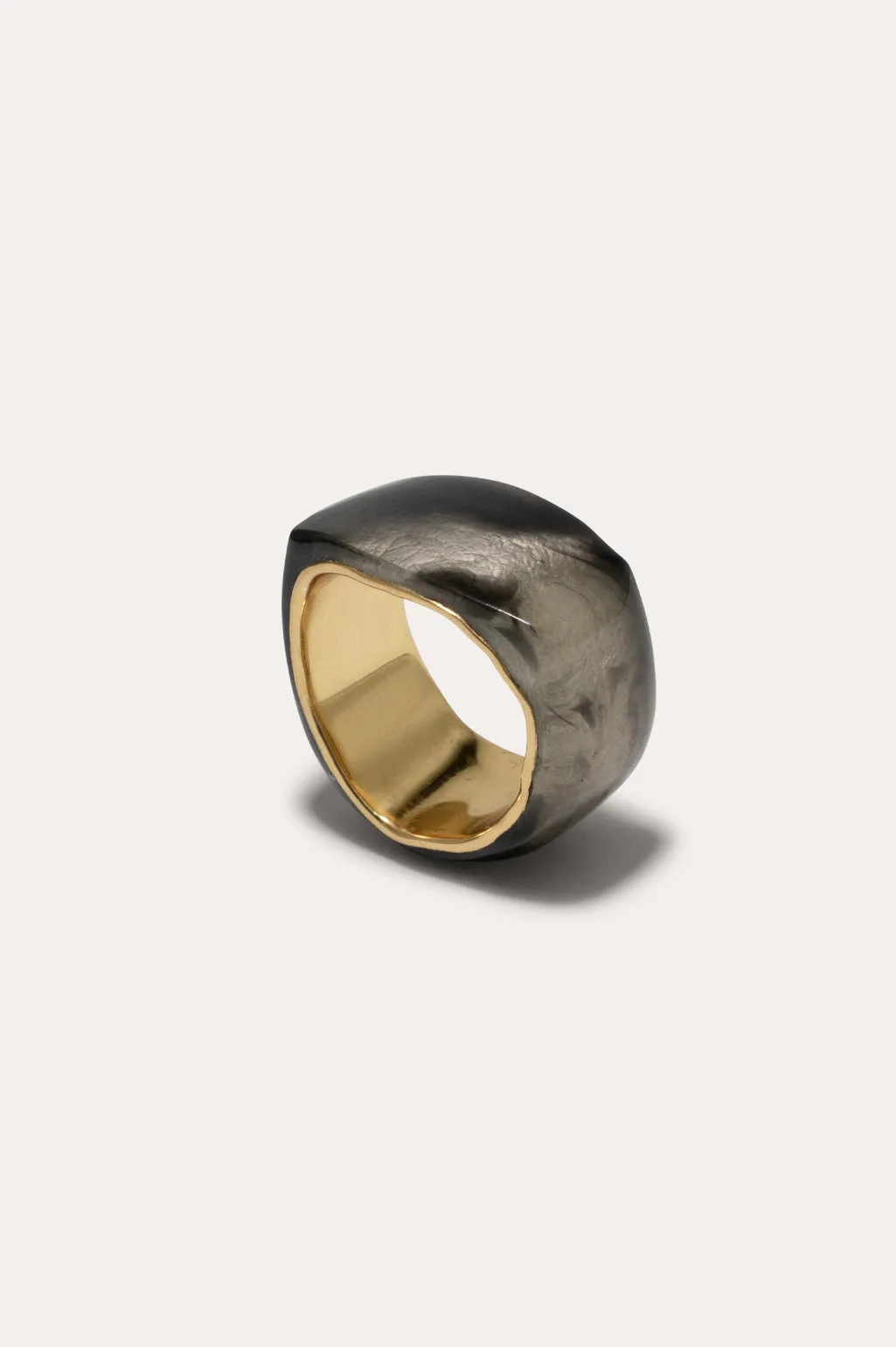 A Virtuous Circle? - Smoky Quartz Bio Resin and Gold Vermeil Signet Ring