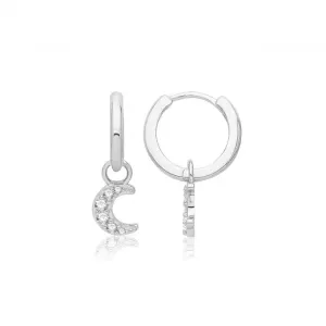 Acotis Silver Clicker Earrings Rhodium Plated Moon G51332