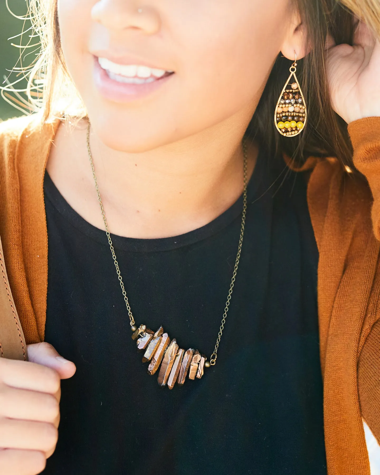 Amber Beaded Teardrop Earrings