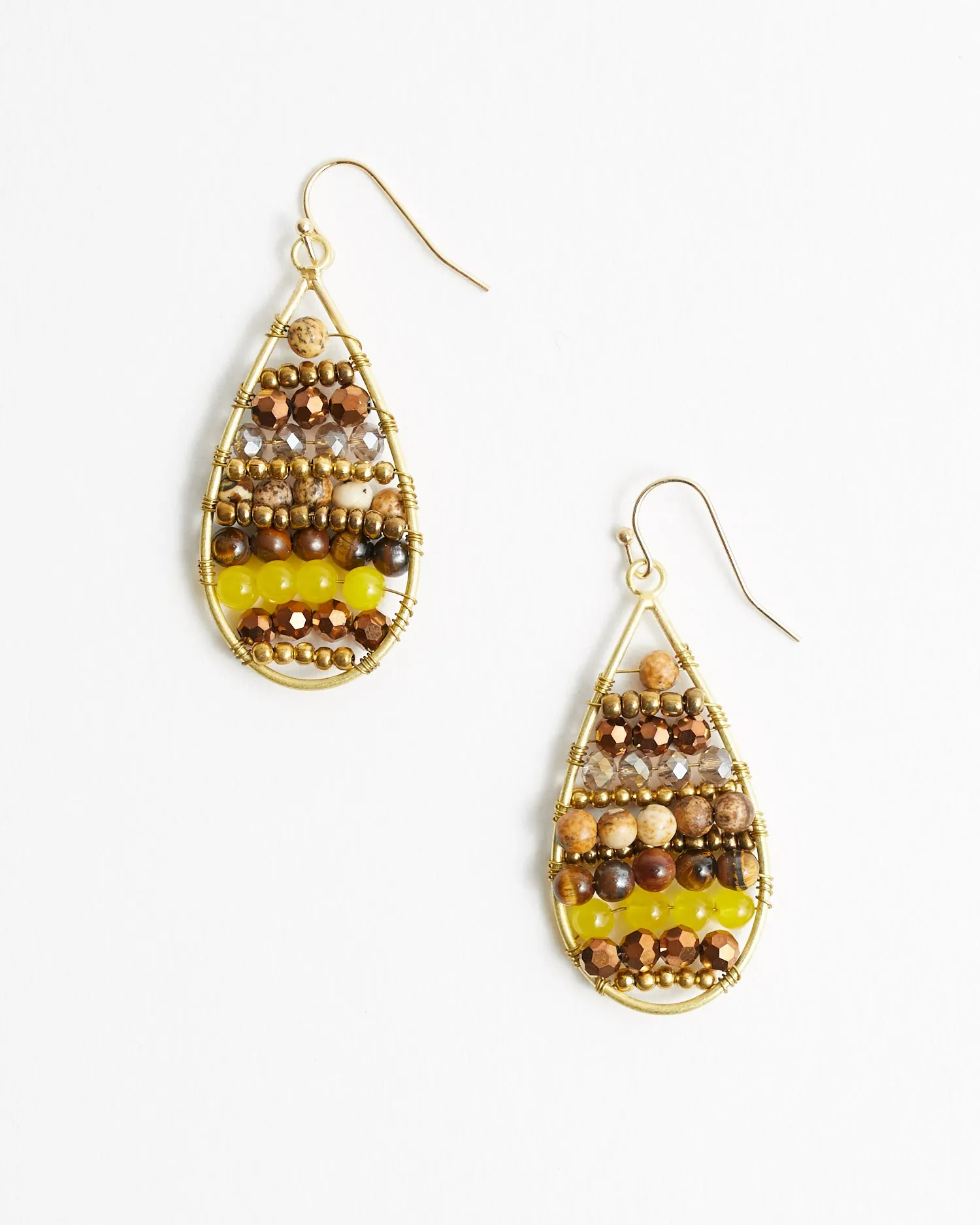 Amber Beaded Teardrop Earrings