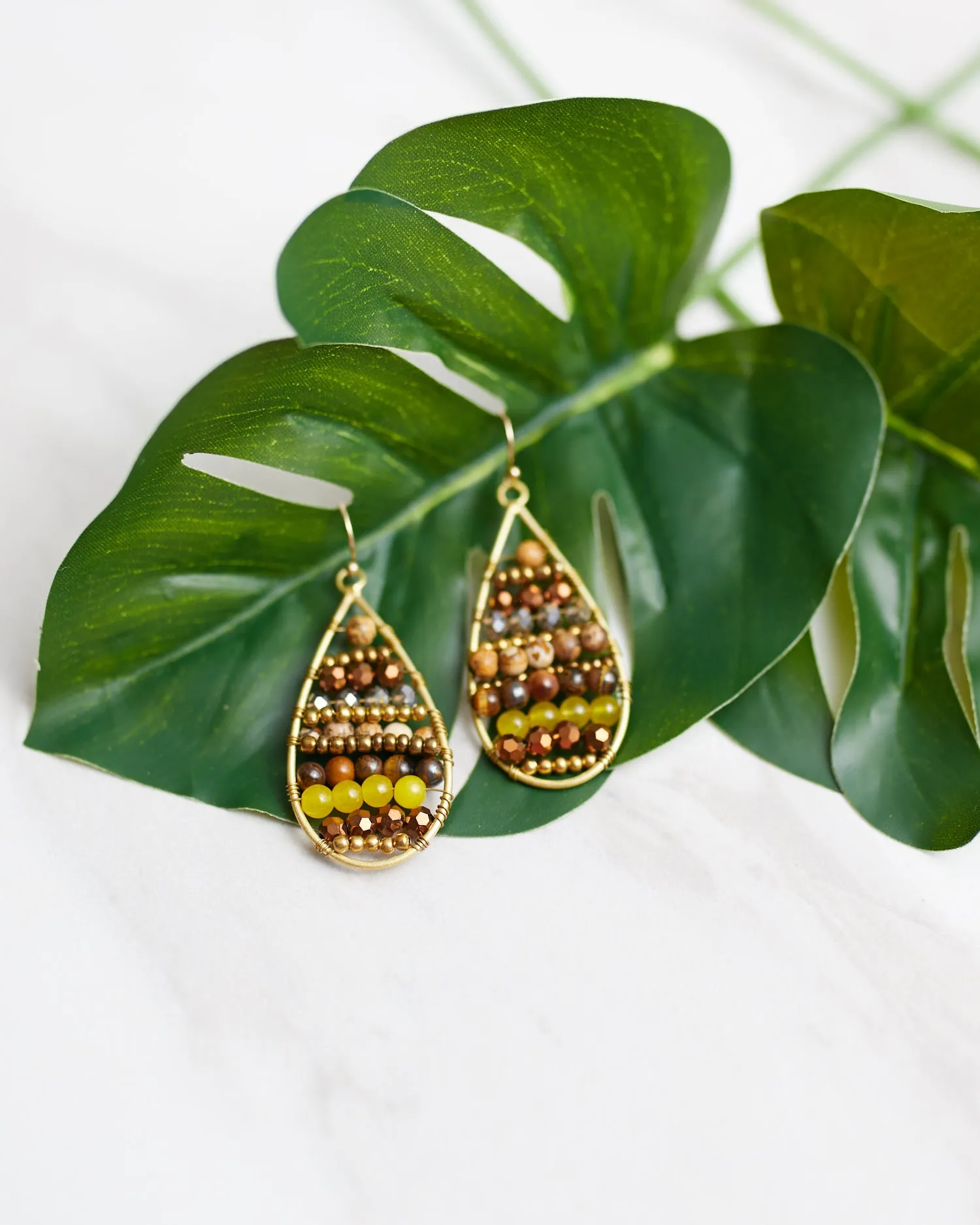 Amber Beaded Teardrop Earrings