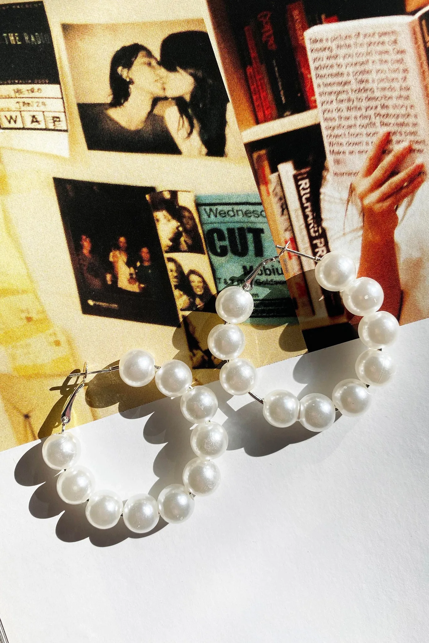 Amber Pearl Hoops - White