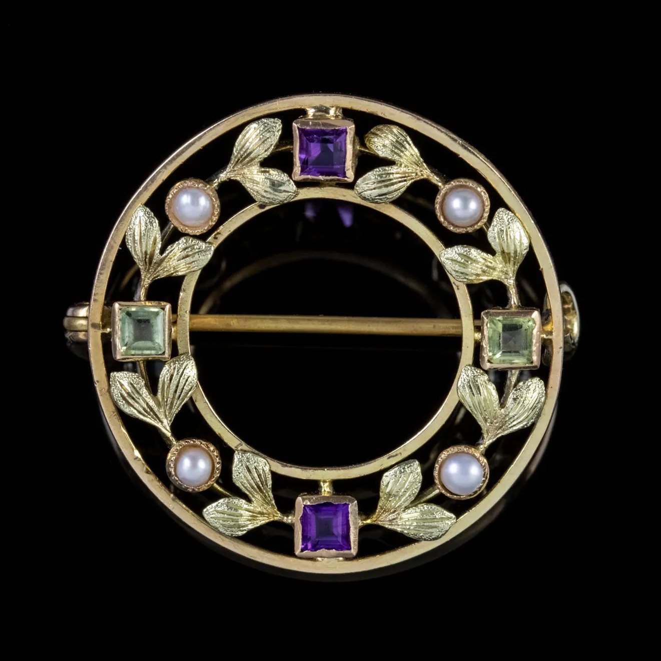 Antique Suffragette Brooch 15Ct Gold Wreath Edwardian Circa 1915