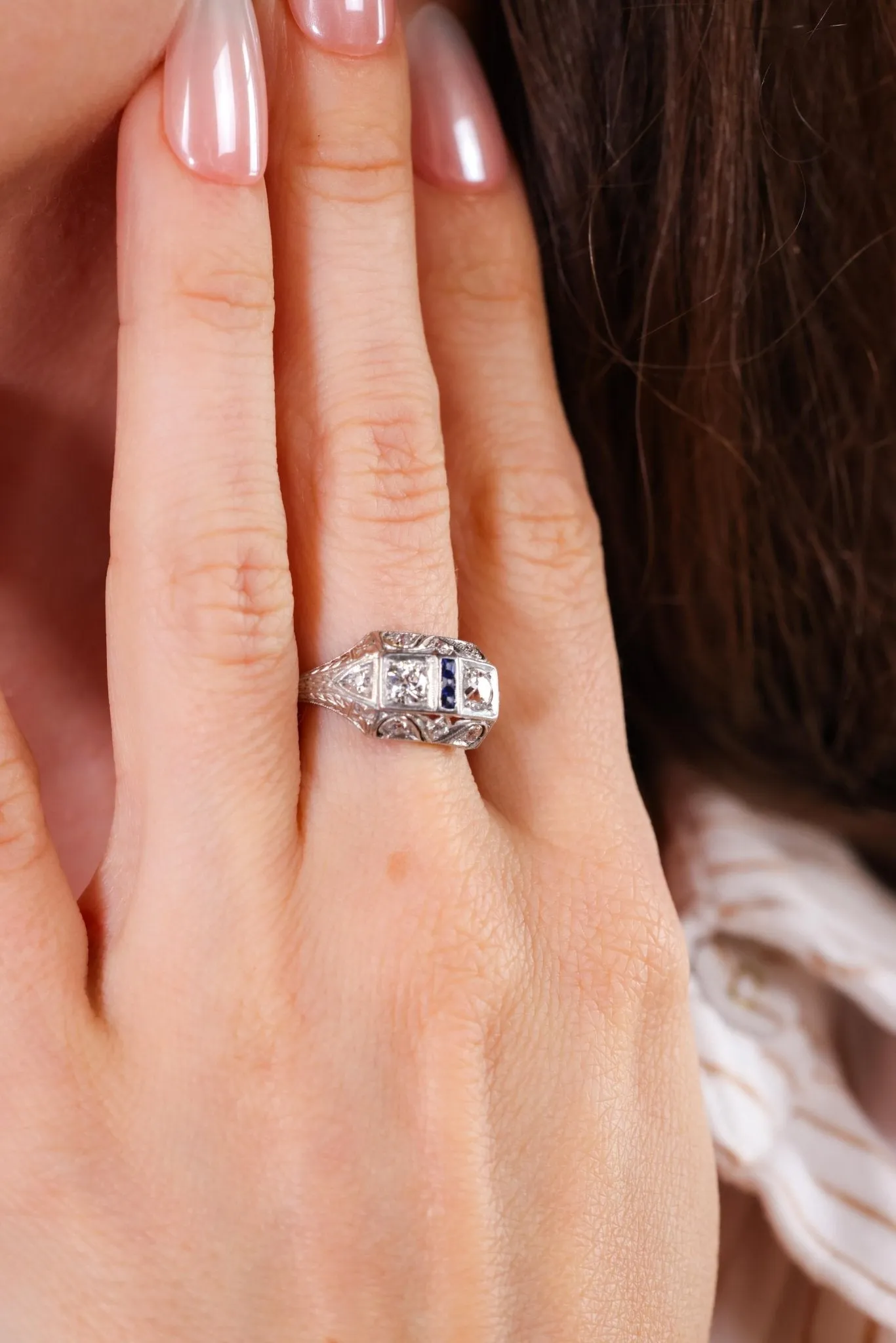 Art Deco Diamond Sapphire Platinum Ring