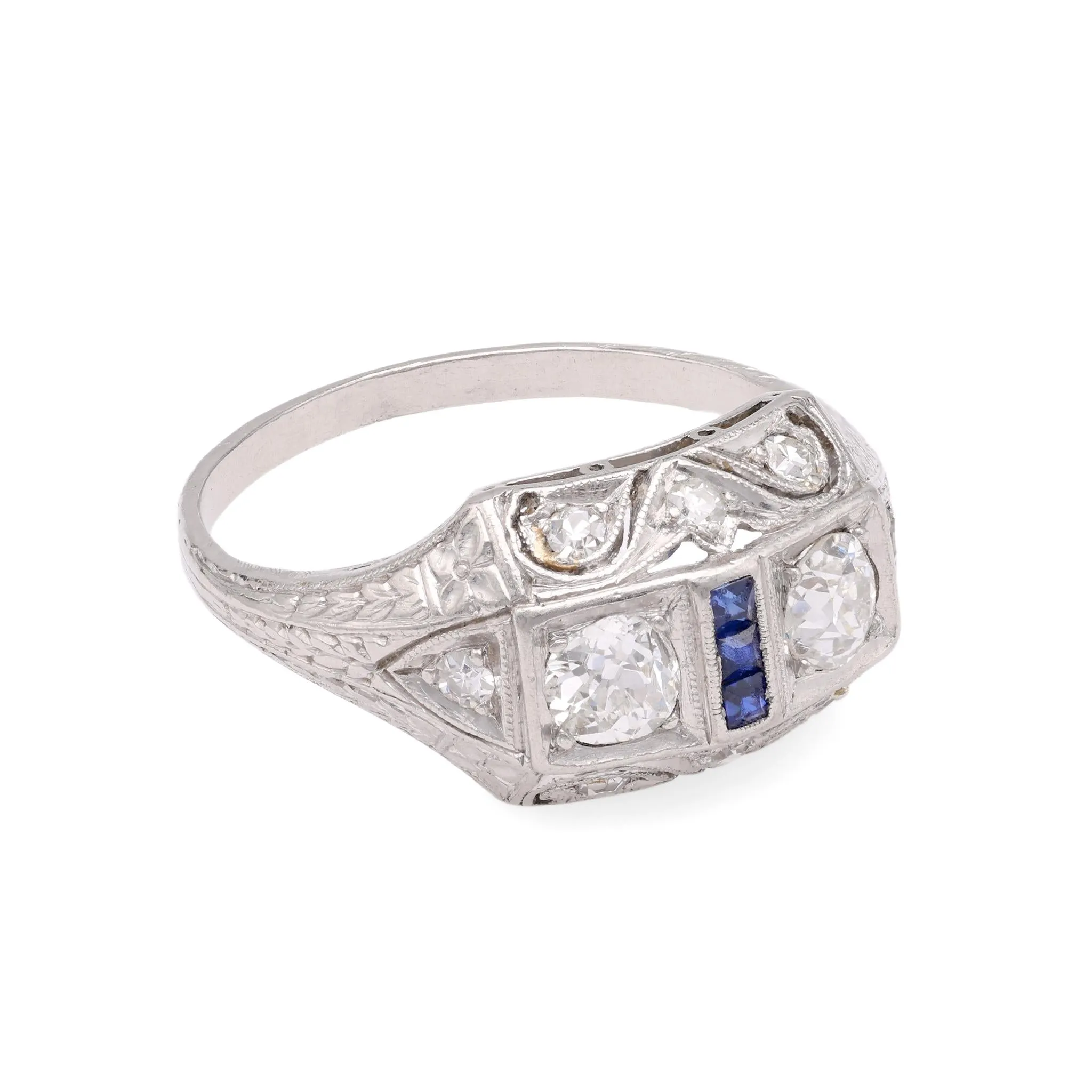 Art Deco Diamond Sapphire Platinum Ring