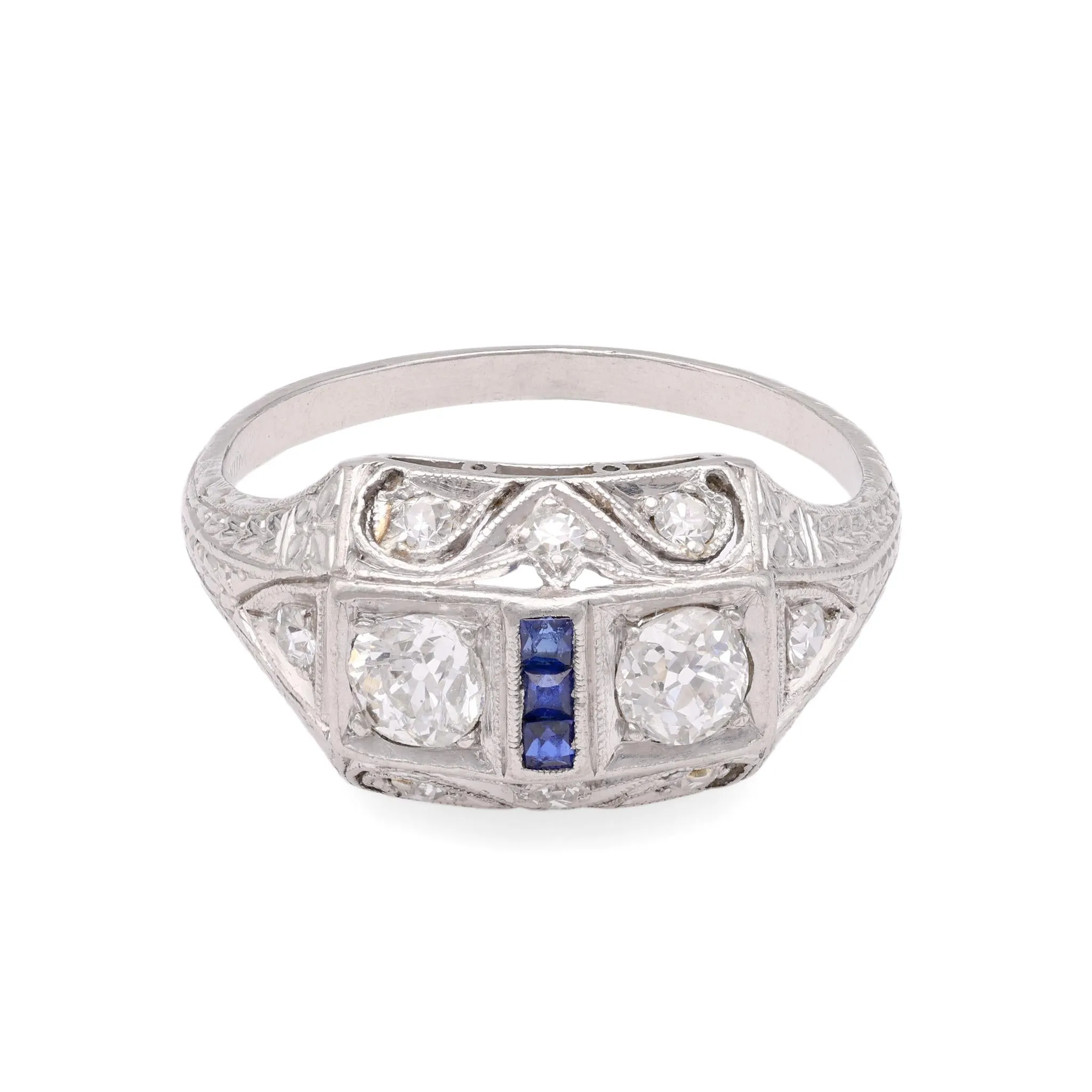 Art Deco Diamond Sapphire Platinum Ring