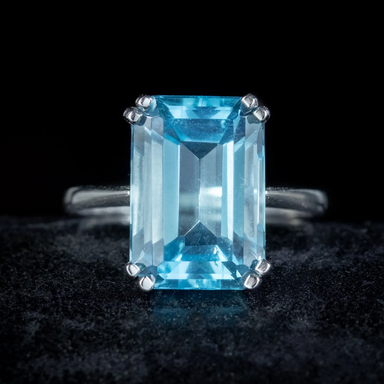 Art Deco Style Blue Topaz Cocktail Ring 6.5ct Topaz