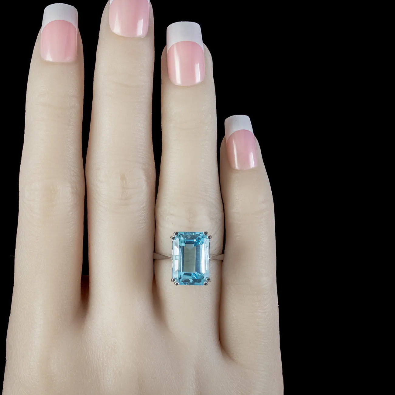 Art Deco Style Blue Topaz Cocktail Ring 6.5ct Topaz