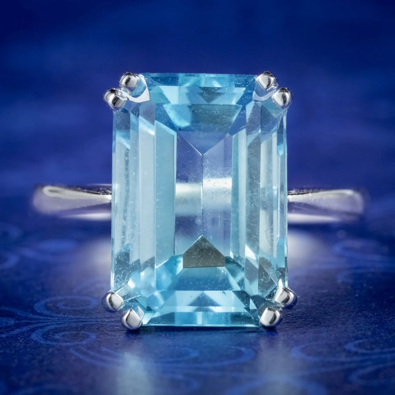 Art Deco Style Blue Topaz Cocktail Ring 6.5ct Topaz